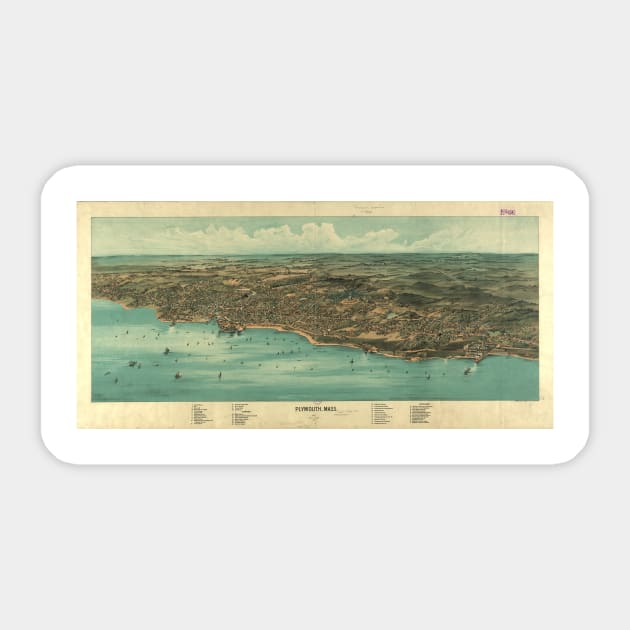 Vintage Pictorial Map of Plymouth MA (1910) Sticker by Bravuramedia